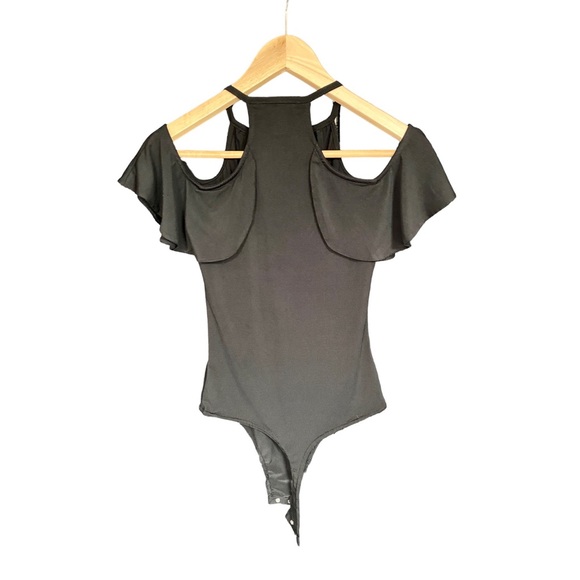 Cold shoulder tie front bodysuit in black - Picture 4 of 8